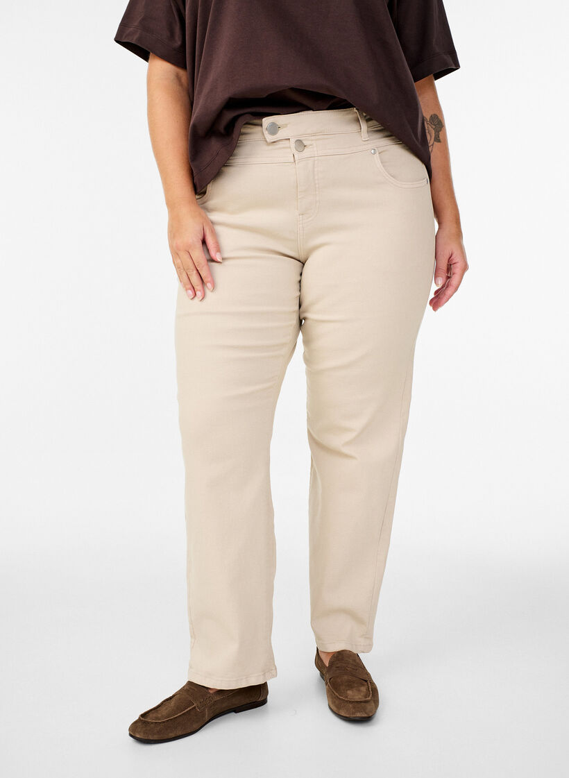 Gemma jeans med høy midje, Beige, Model image number 2