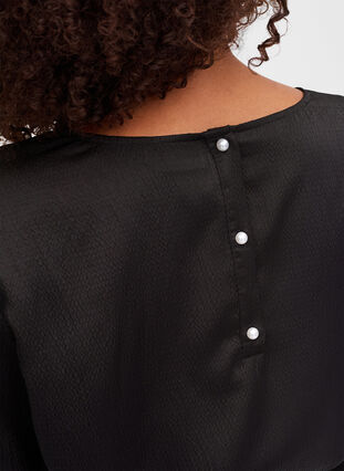 Langermet bluse med rund hals, Black, Model image number 2