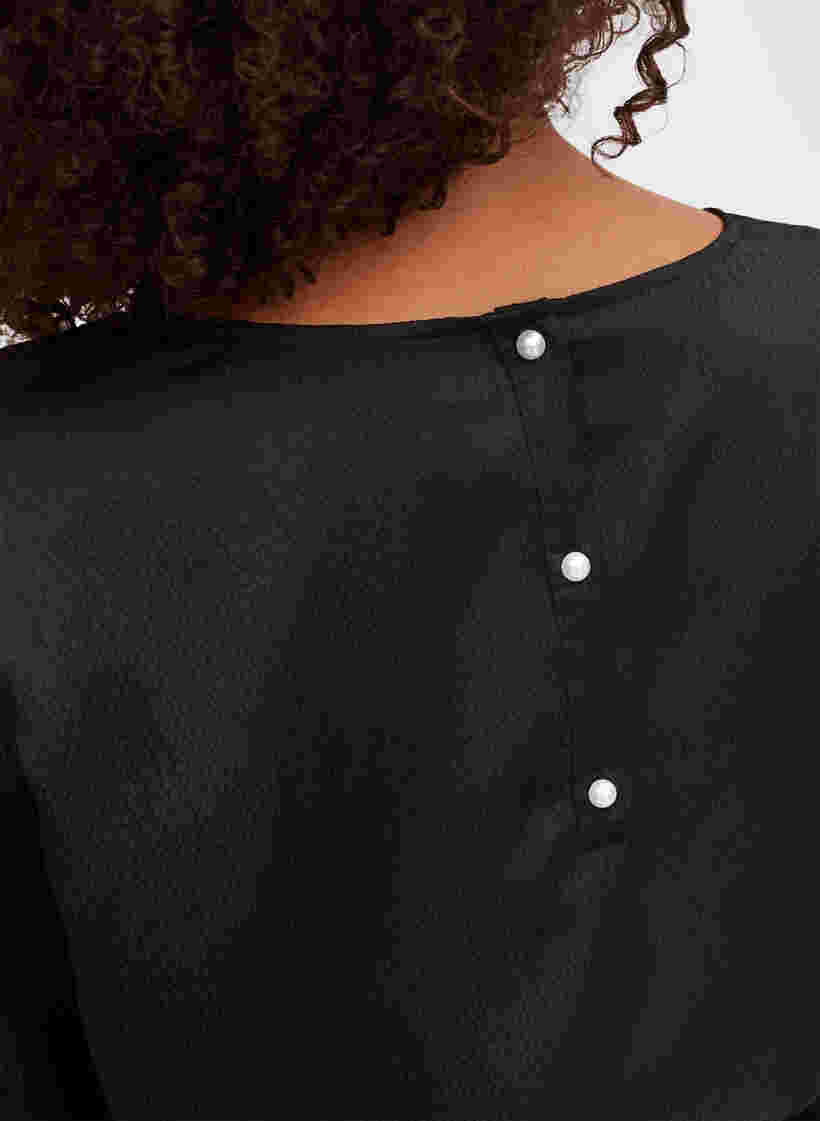 Langermet bluse med rund hals, Black, Model image number 2