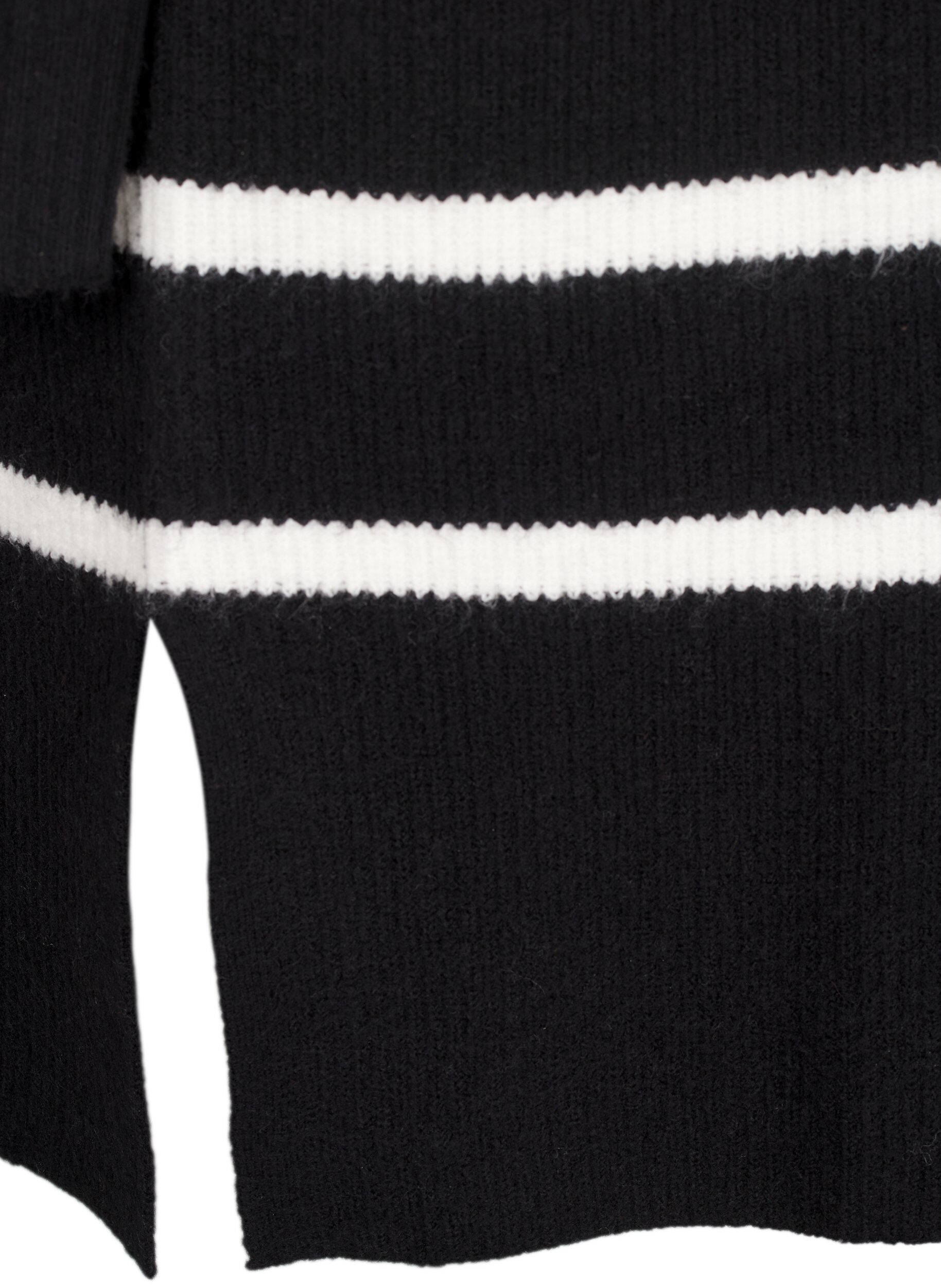 Zizzi Langermet strikkekjole med striper, Black Cloud D. Comb, Packshot image number 3