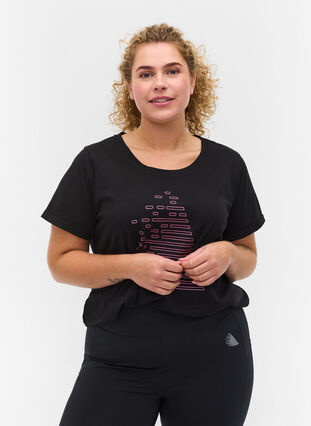 T-skjorte til trening med trykk, Black Diva Pink, Model image number 0