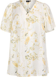 A-formet tunika med korte ermer, Yellow flower AOP