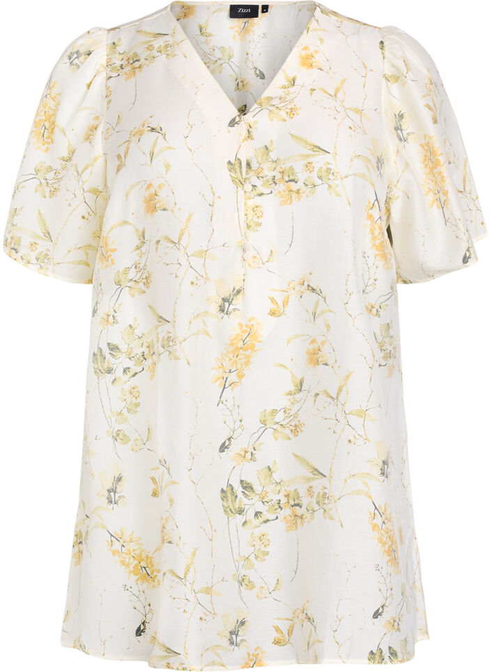 A-formet tunika med korte ermer, Gul, Packshot image number 0