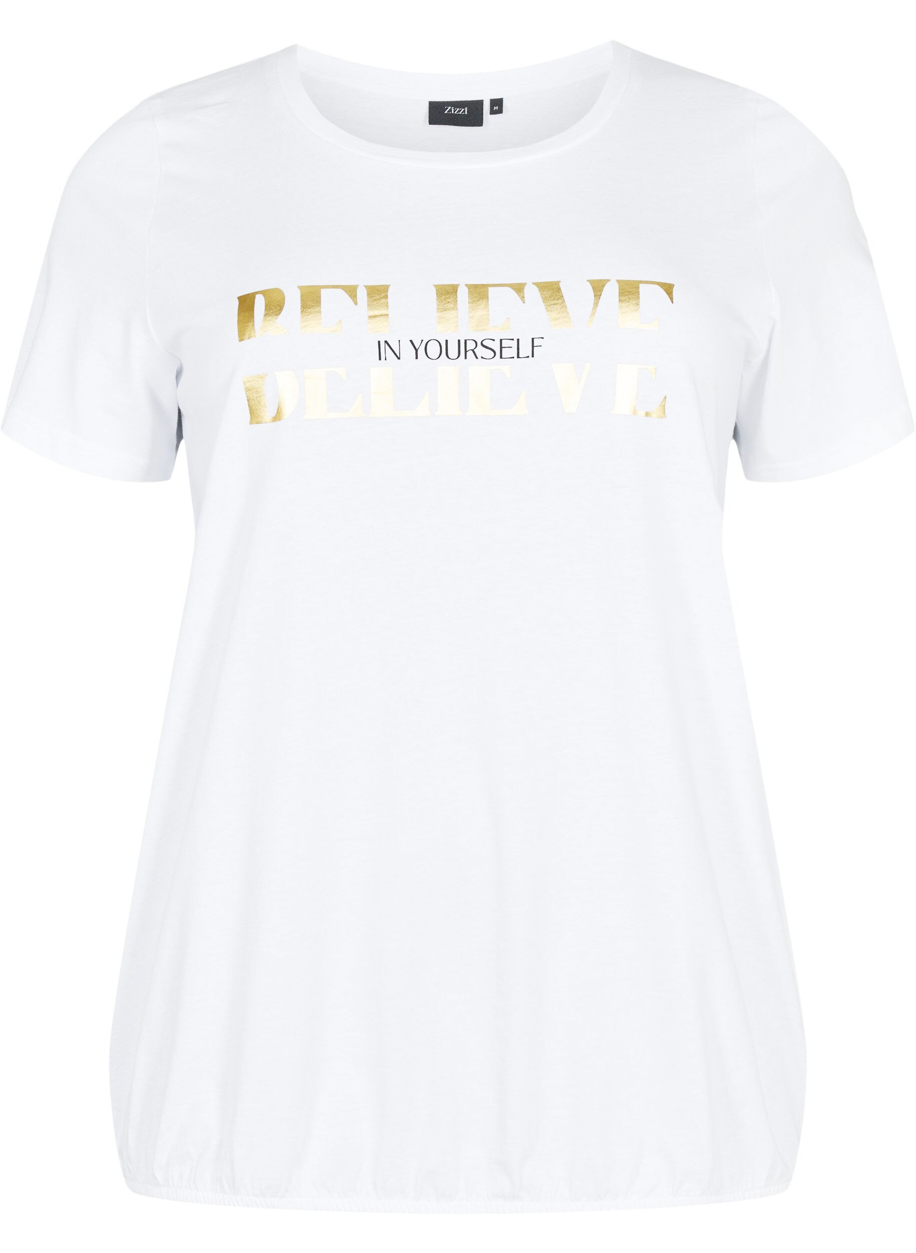 ZizziBomullst-skjorte med folie-trykk, B. White w. Believe, Packshot image number 0