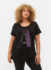 T-skjorte til trening med trykk, Black w. Purple A, Model