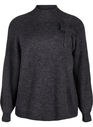 Zizzi Strikket bluse med sløyfedetaljer, Dark Grey White Mel., Packshot image number 0