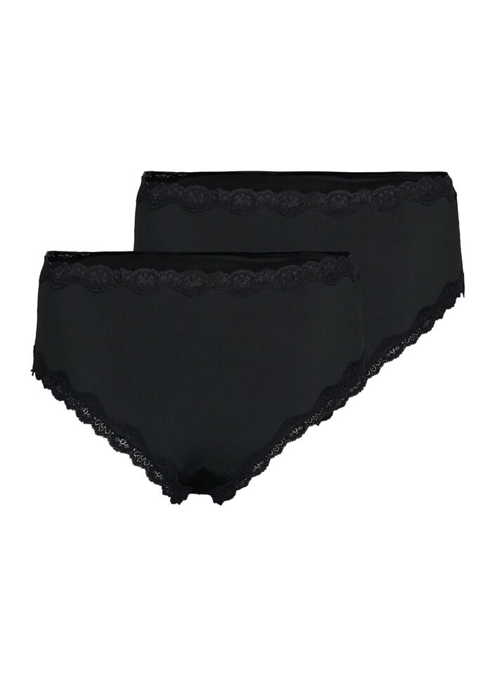 Truse med normal høyde i livet, 2 stk., Black, Packshot image number 1