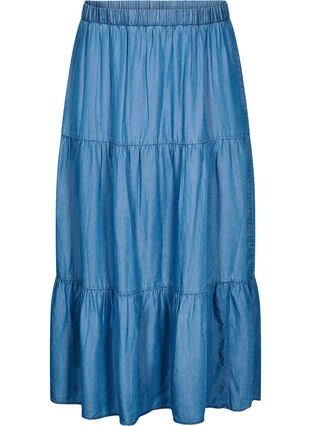 Zizzi Denim maxiskjørt med volanger, Blå, Packshot image number 0