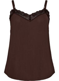 Cami-topp med V-hals og blonderkant, Brun