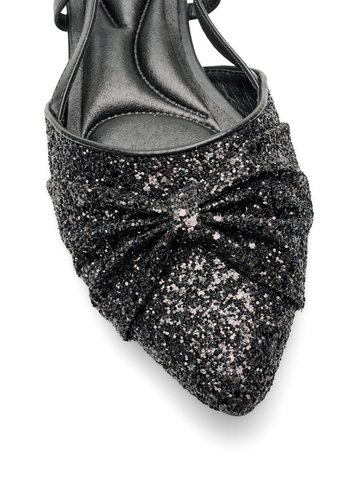Glitrende slingback med sl&oslash;yfedetalj, Svart, Packshot image number 3