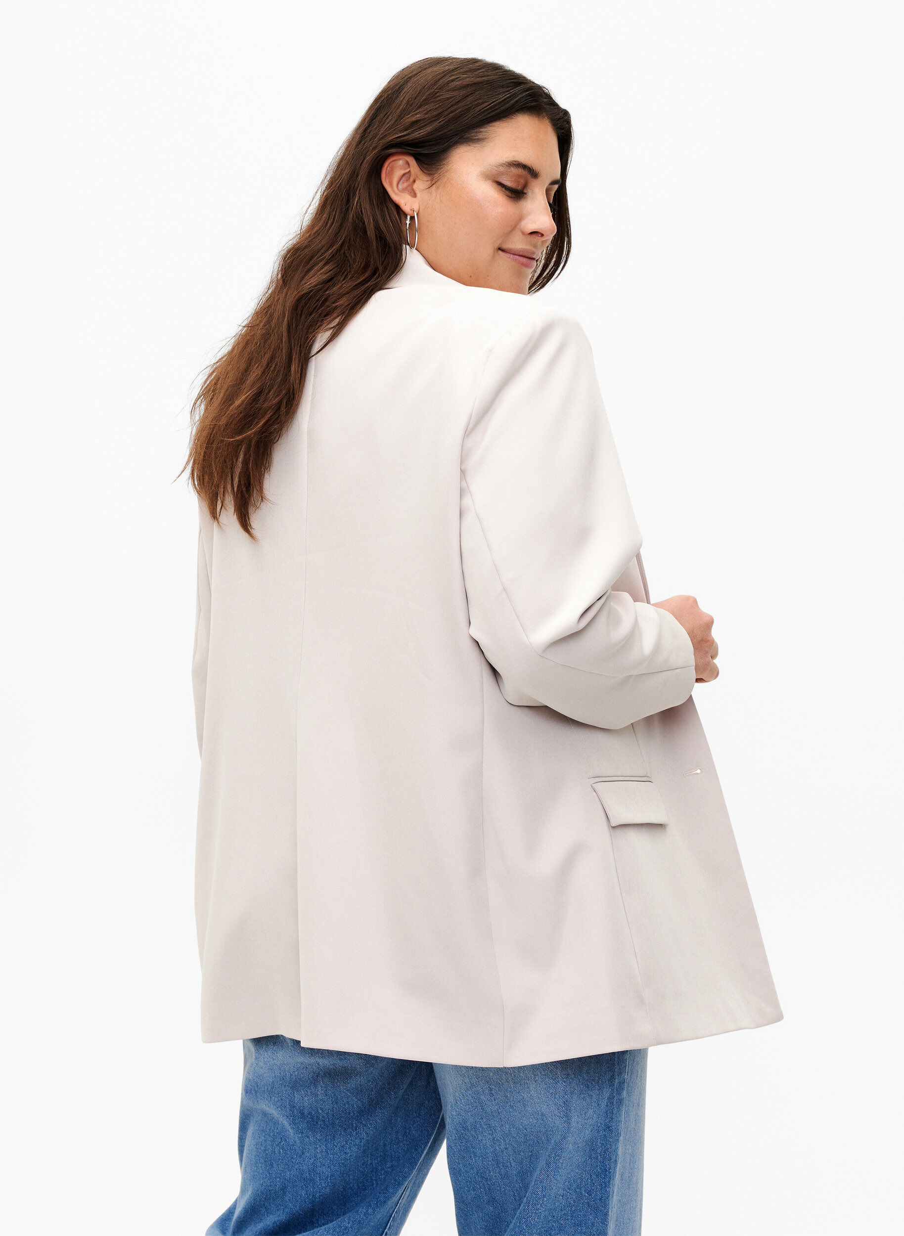 Zizzi Klassisk blazer med knappelukking, Pumice Stone, Model image number 1