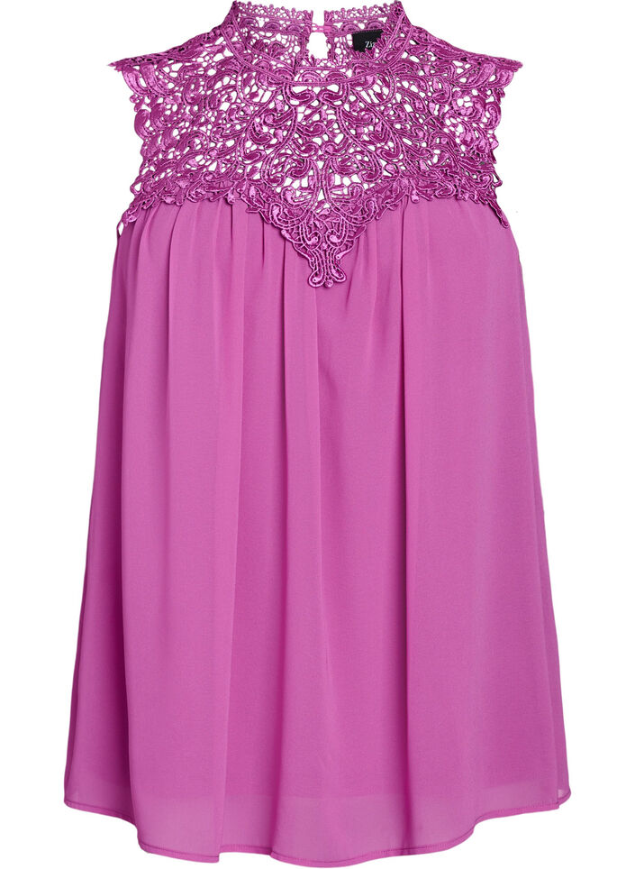 Ermeløs festtopp med hekling, Lilla, Packshot image number 0