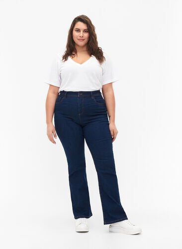 FLASH - Høytlivs jeans med bootcut, Blue denim, Model image number 0