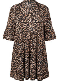 Kort A-linje kjole med leopardmønster, Brun Kort A-linje kjole med leopardmønster