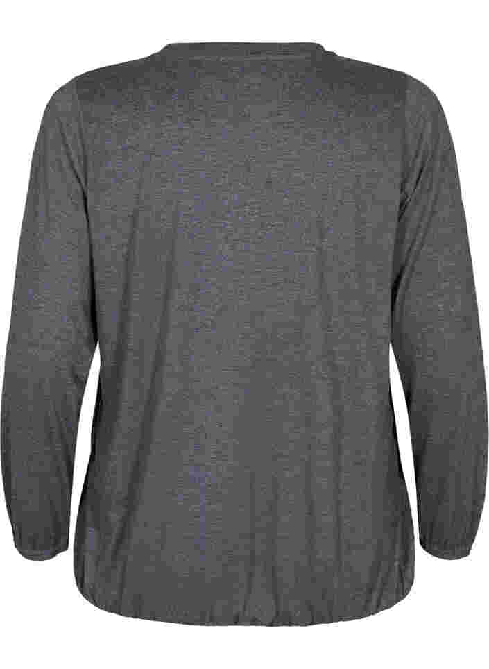 Melert genser med lange ermer og V-hals, Dark Grey Melange, Packshot image number 1