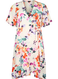 Blomstrete kjole med wrap og 3/4 ermer
