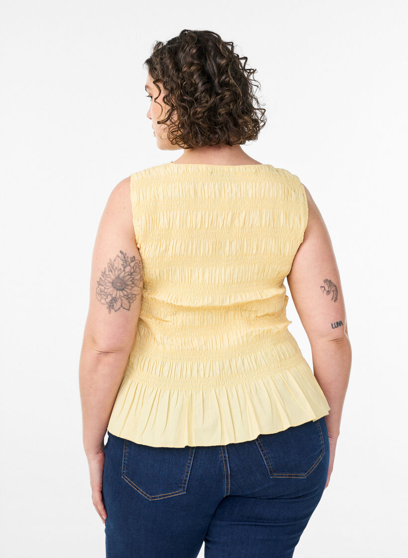 Smock-topp med b&aring;thals og peplum-fald, Gul, Model image number 2