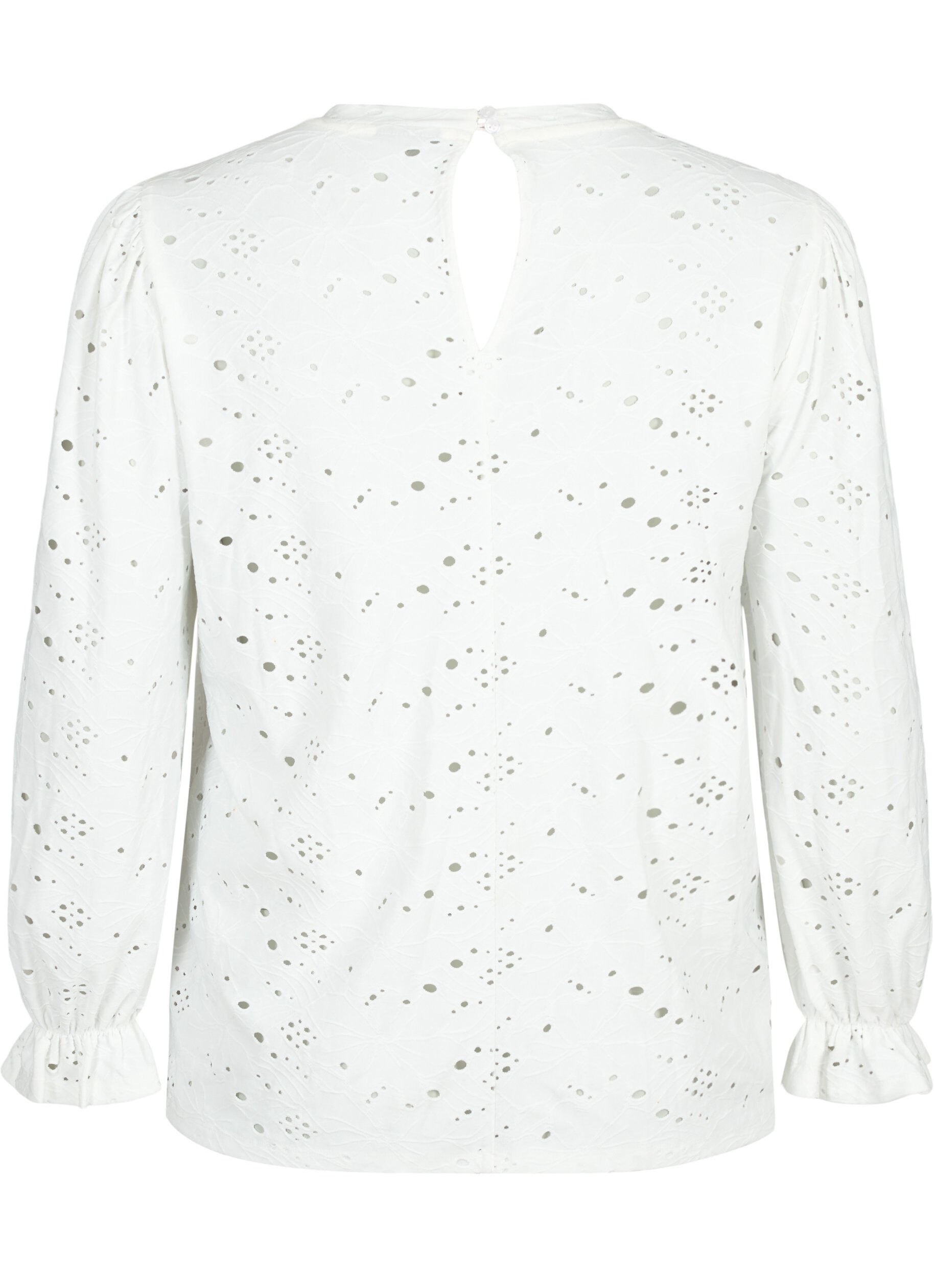 Zizzi Langermet bluse med hullm&oslash;nster, Bright White, Packshot image number 1