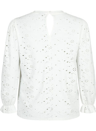 Langermet bluse med hullmønster, Bright White, Packshot image number 1