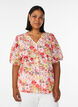 Bluse med blomsterm&oslash;nster, hullbroderi og V-hals, Rosa, Model image number 0