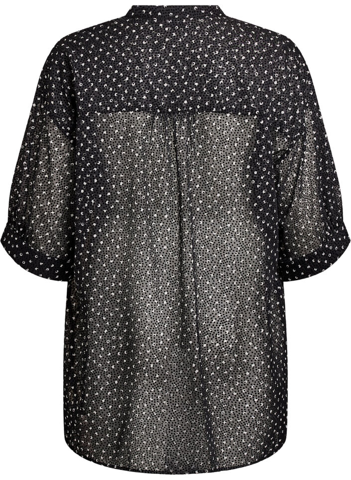 Chiffontunika med fløyelsprikket mønster, Svart, Packshot image number 1