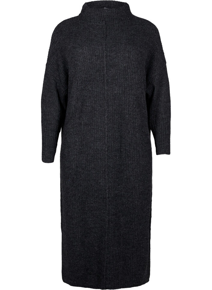 Lang, oversize strikkekjole med glidel&aring;s, Gr&aring;, Packshot image number 0