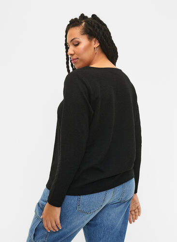Langermet bluse med tekstur, Black, Model image number 1