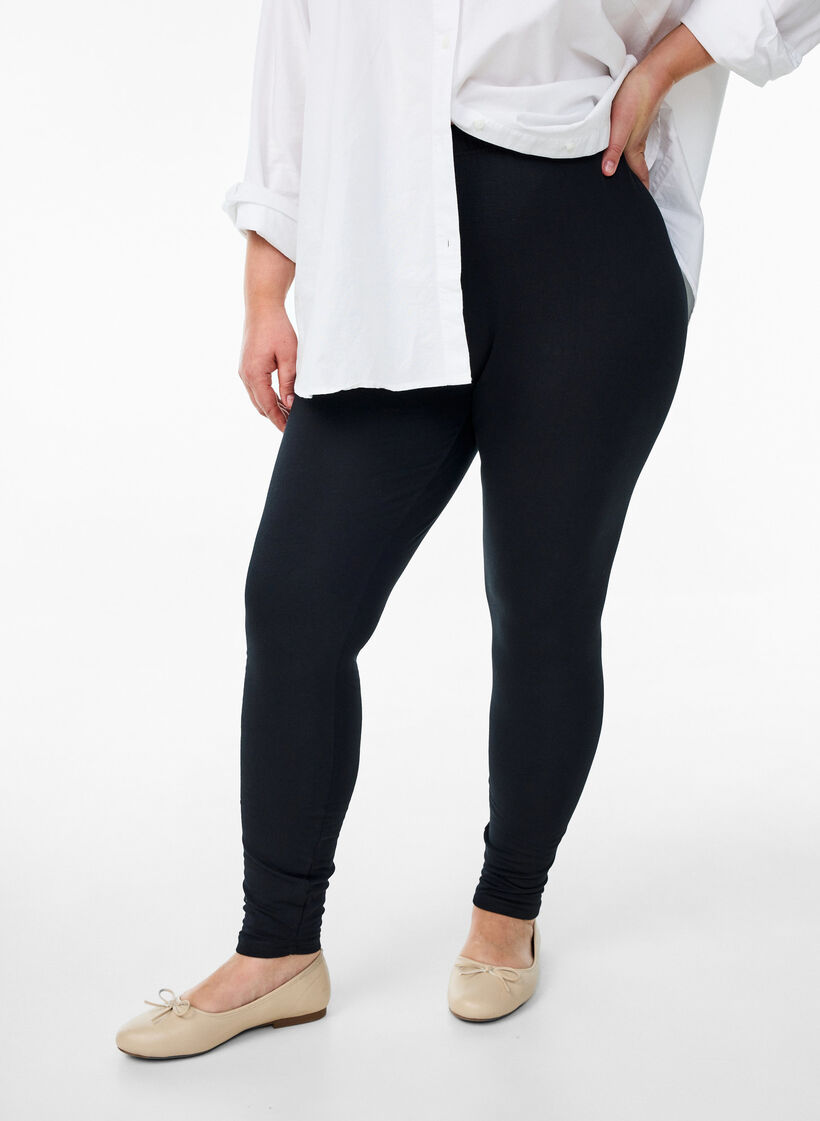 Leggings i bomull med f&ocirc;r, Svart, Model image number 0