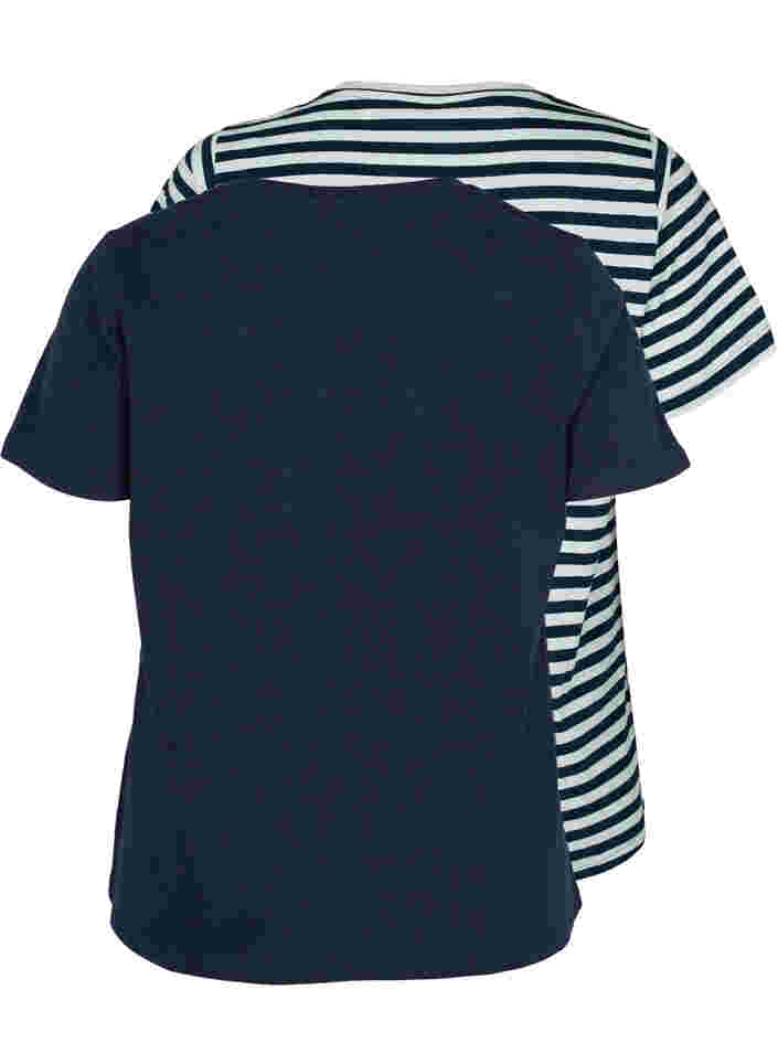 Basis T-skjorter i bomull, 2 stk., Navy/Navy Stripe, Packshot image number 1