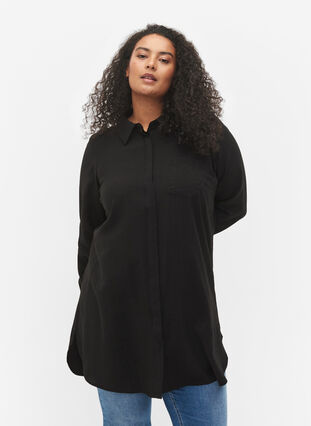 Lang skjorte i viskoseblanding, Black, Model image number 0