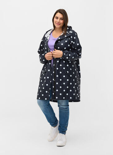 Mønstrete regnjakke med hette, Navy Blazer W/Dots, Model image number 3