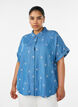 Lyocell-skjorte i denim-look med blomsterbroderi, Bl&aring;, Model image number 0
