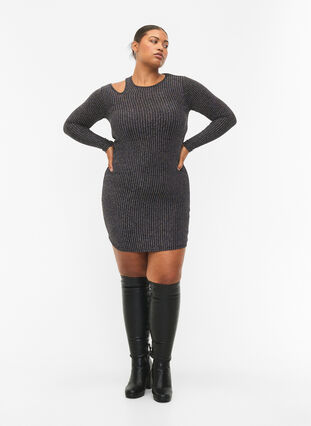 Kjole med lange ermer og glitter, B.w. Silver Stripes, Model image number 3