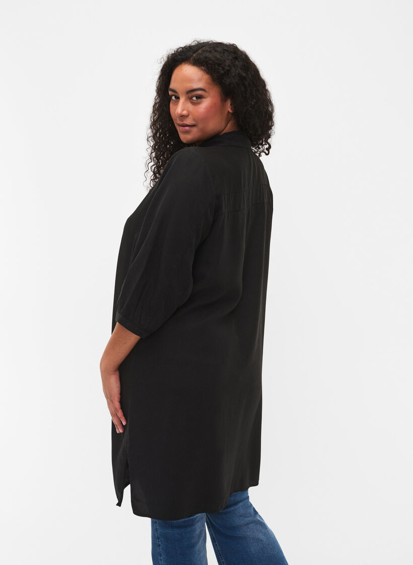 Lang skjorte med 3/4-ermer i lyocell (TENCEL™), Black, Model image number 1