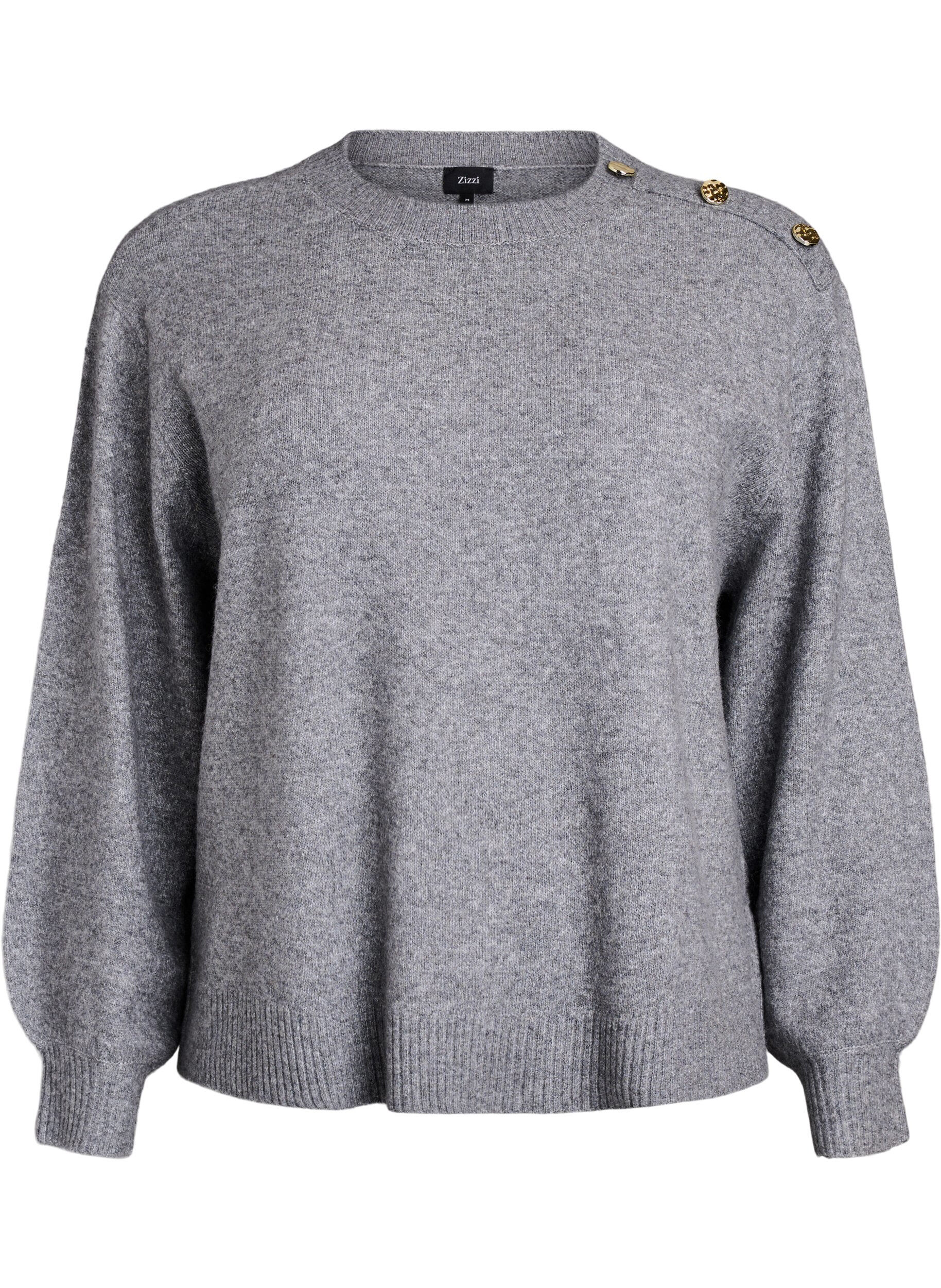 ZizziStrikket bluse med knappdetalj, Gr&aring;, Packshot image number 0