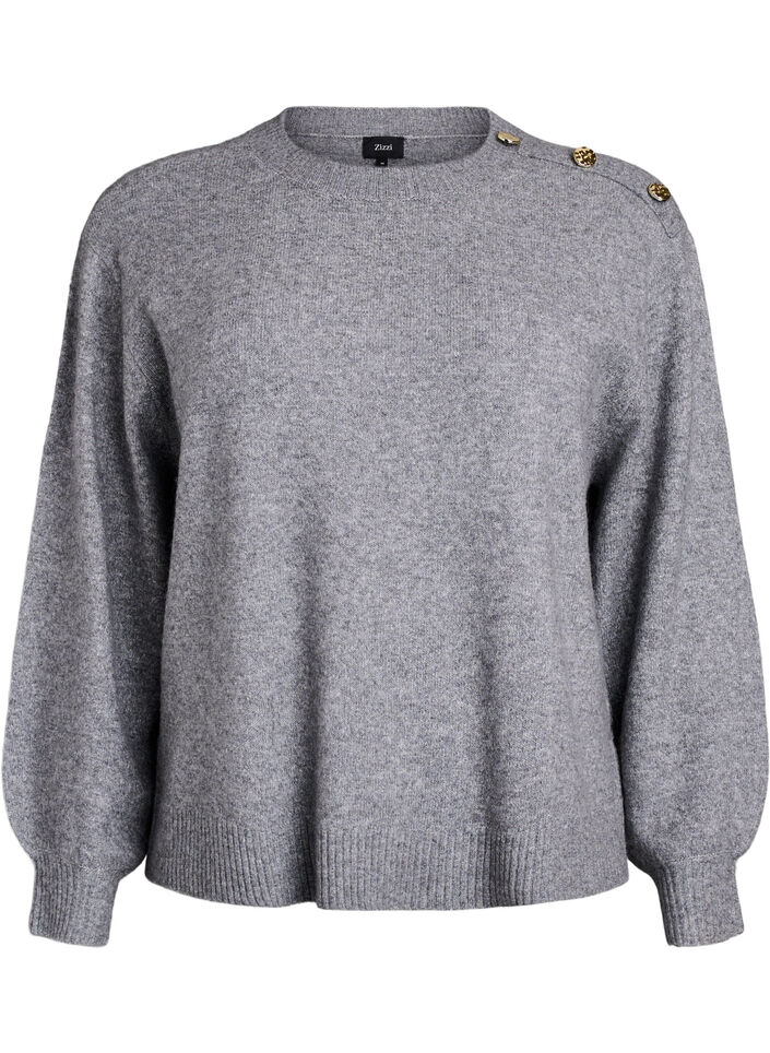 Strikket bluse med knappdetalj, Gr&aring;, Packshot image number 0