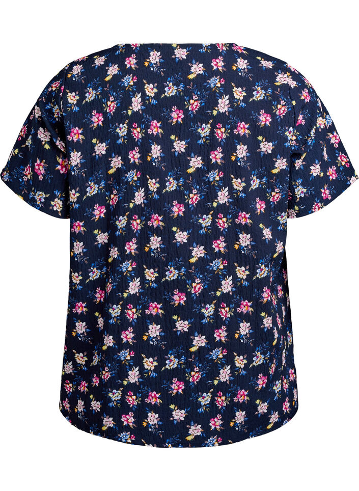 Kortermet bluse med tekstur, Bl&aring;, Packshot image number 1