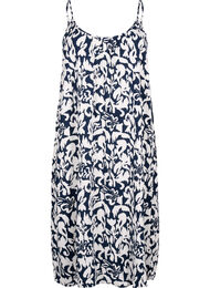 Kjole i viskose med stropper og trykk, Navy Bl. Ethnic AOP