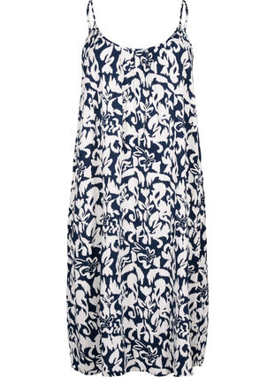 Zizzi Kjole i viskose med stropper og trykk, Navy Bl. Ethnic AOP, Packshot image number 0