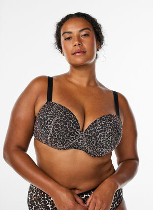 Zizzi Formstøpt BH med leopardmønstret mesh, Brun, Model image number 0