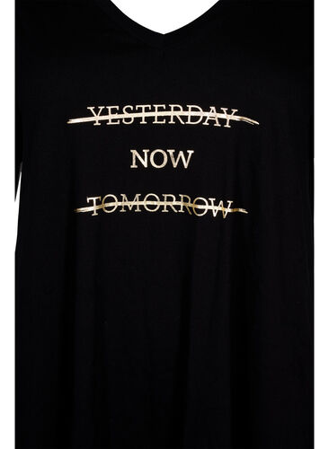 Nattkjole av bomull med trykk, Black w. Gold Foil, Packshot image number 2