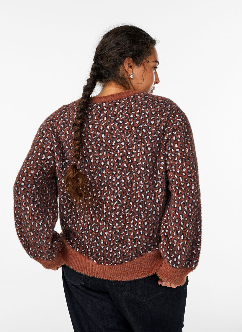 Strikkeplagg med dyretrykk og fluffy finish, Rød, Model