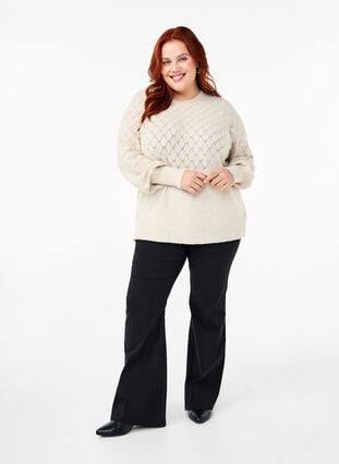 Zizzi Genser med blondemønster, Pumice Stone Mel., Model image number 2