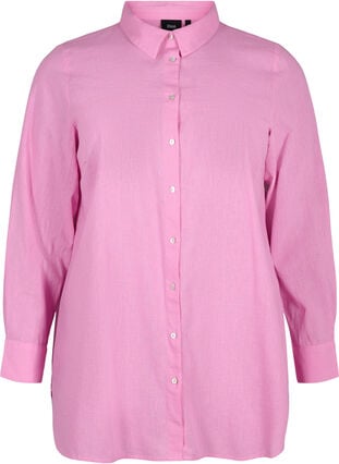 Lang skjorte i lin og bomull, Rosebloom, Packshot image number 0
