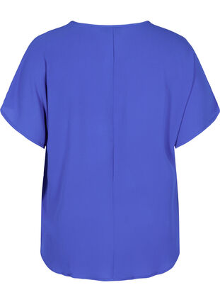 Bluse med korte ermer og rund hals, Dazzling Blue, Packshot image number 1