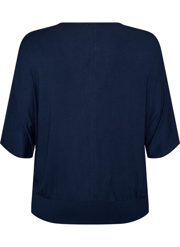 Jerseybluse med albuelange ballongermer, Bl&aring;, Packshot image number 1