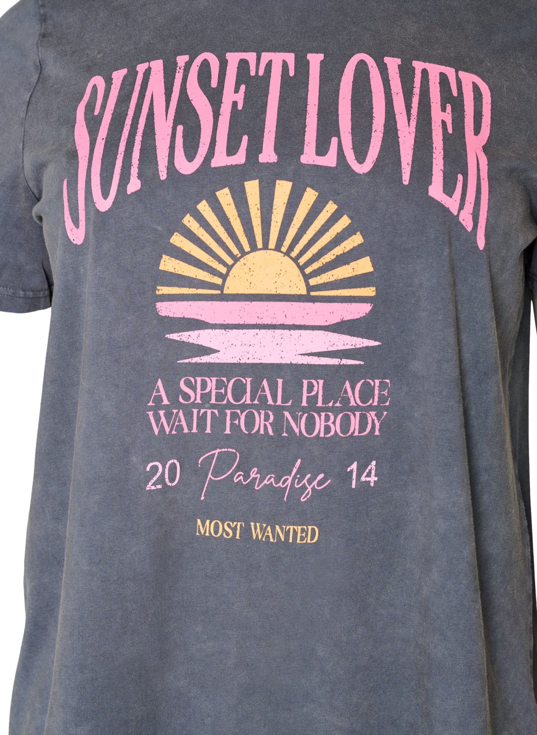 ZizziT-skjorte i bomull med frontprint og vasket look, Gr&aring;, Packshot image number 2