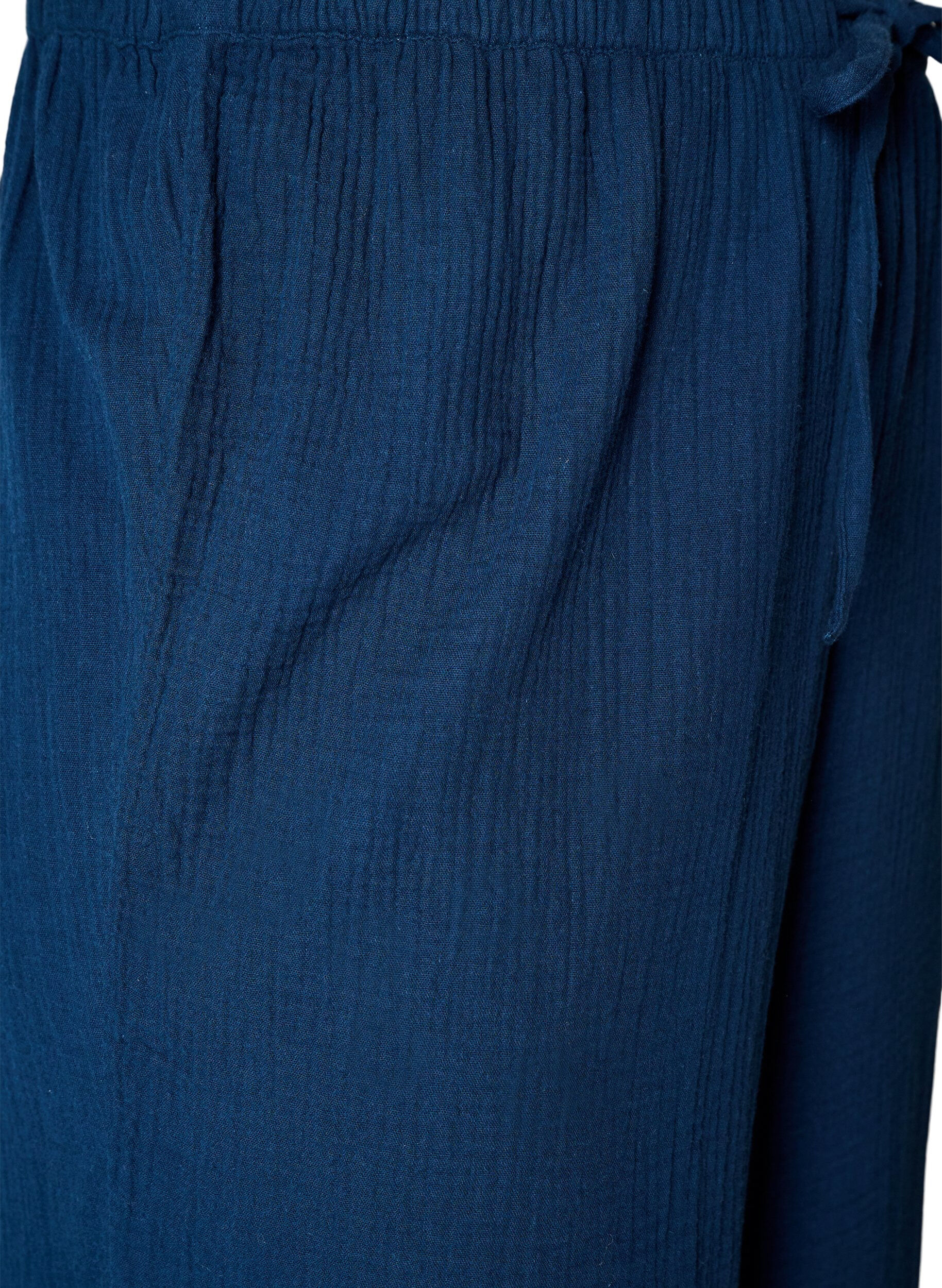 ZizziL&oslash;se pyjamasbukser i bomullsmusselin, Bl&aring;, Packshot image number 3