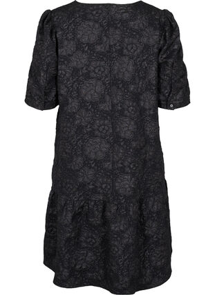 Kortermet kjole med V-hals og blomstermønster, Black, Packshot image number 1