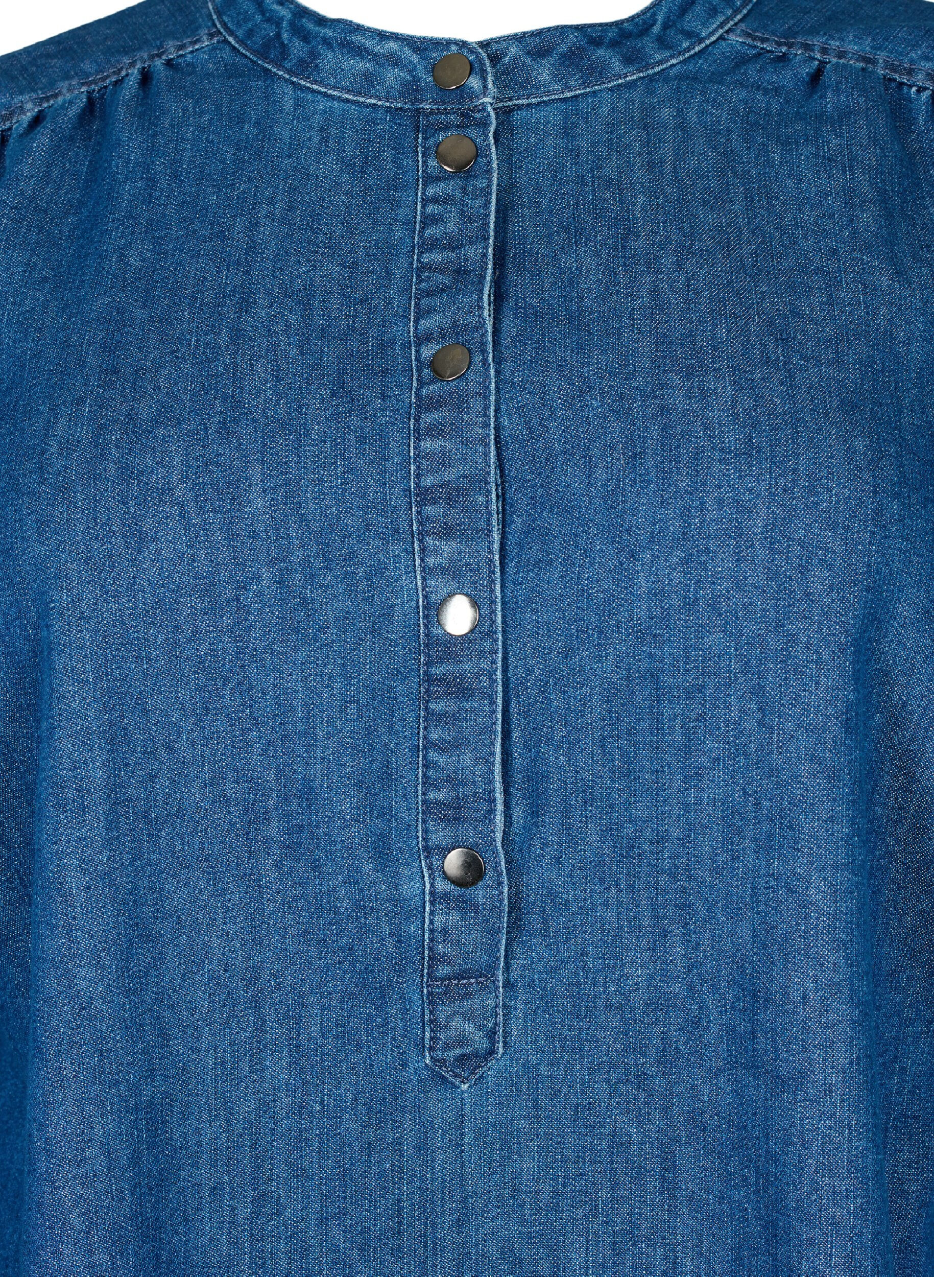 Zizzi Denimkjole med lange ermer, Blue denim, Packshot image number 2